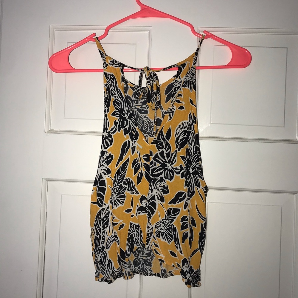 Silence + noise yellow and black floral halter top